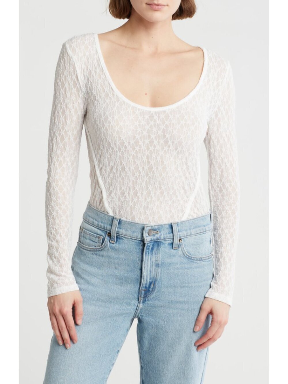Nordstrom Elodie Lace Bodysuit in Light Blue Size X-Small